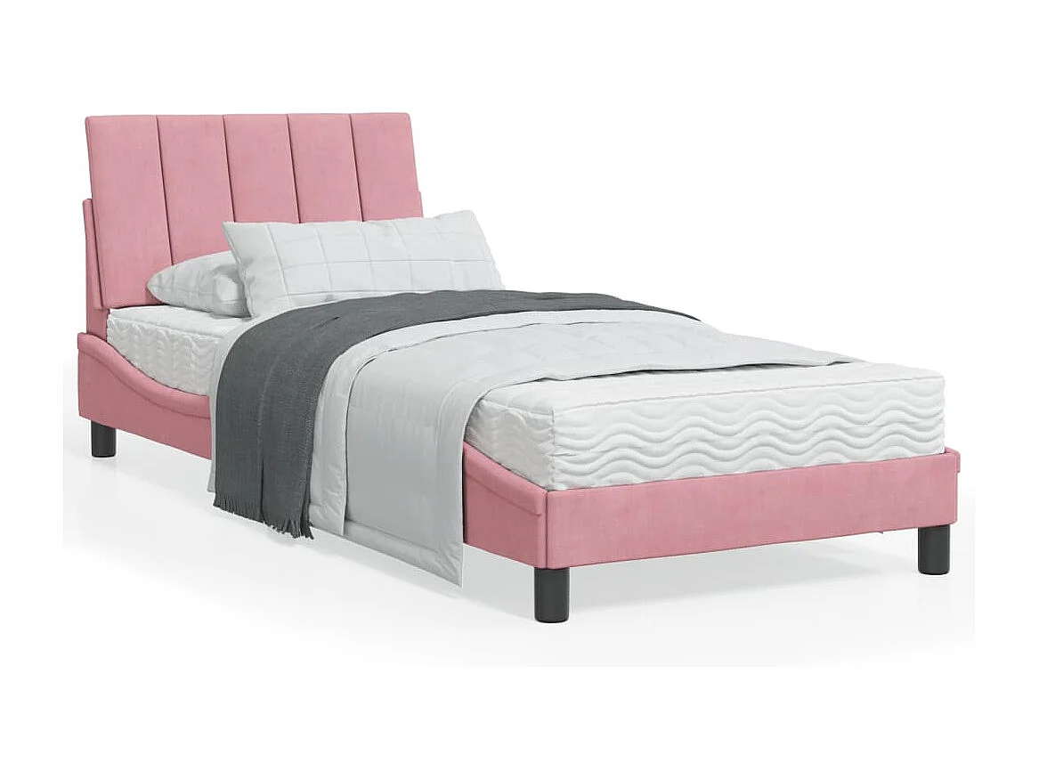 Bed met matras "Hanko" fluweel roze 90x200 cm
