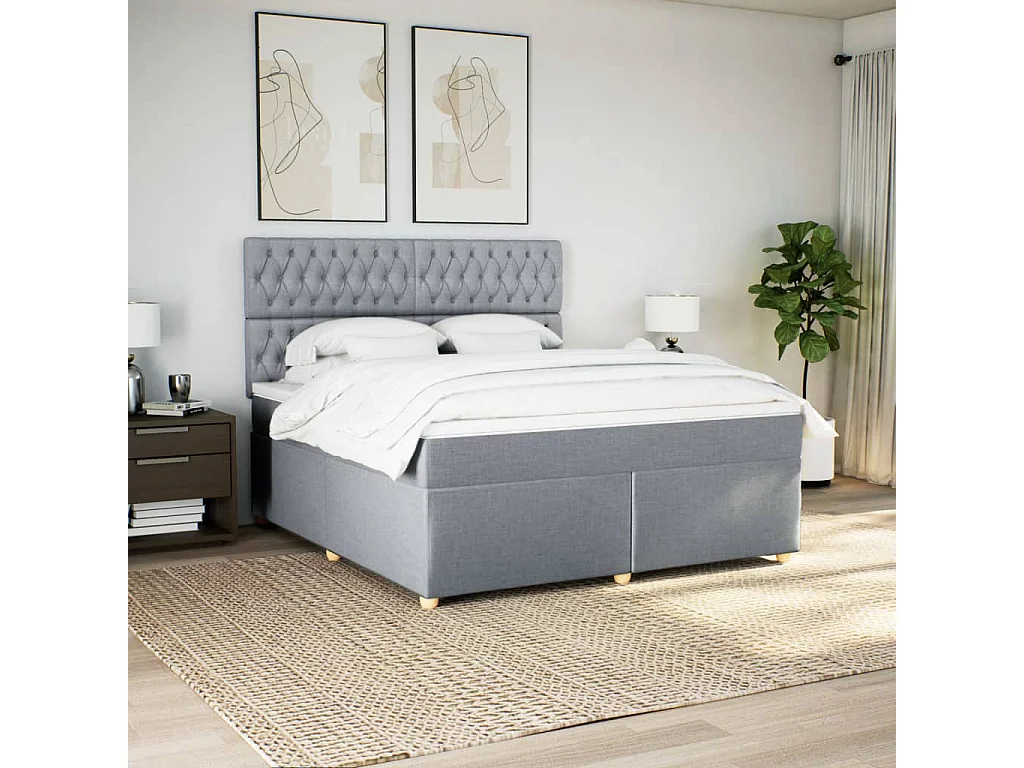 Sommier à lattes de lit avec matelas Gris clair 180x200cm Tissu