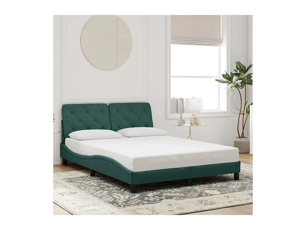 Cadre de lit avec LED sans matelas vert foncé 140x190 cm velours