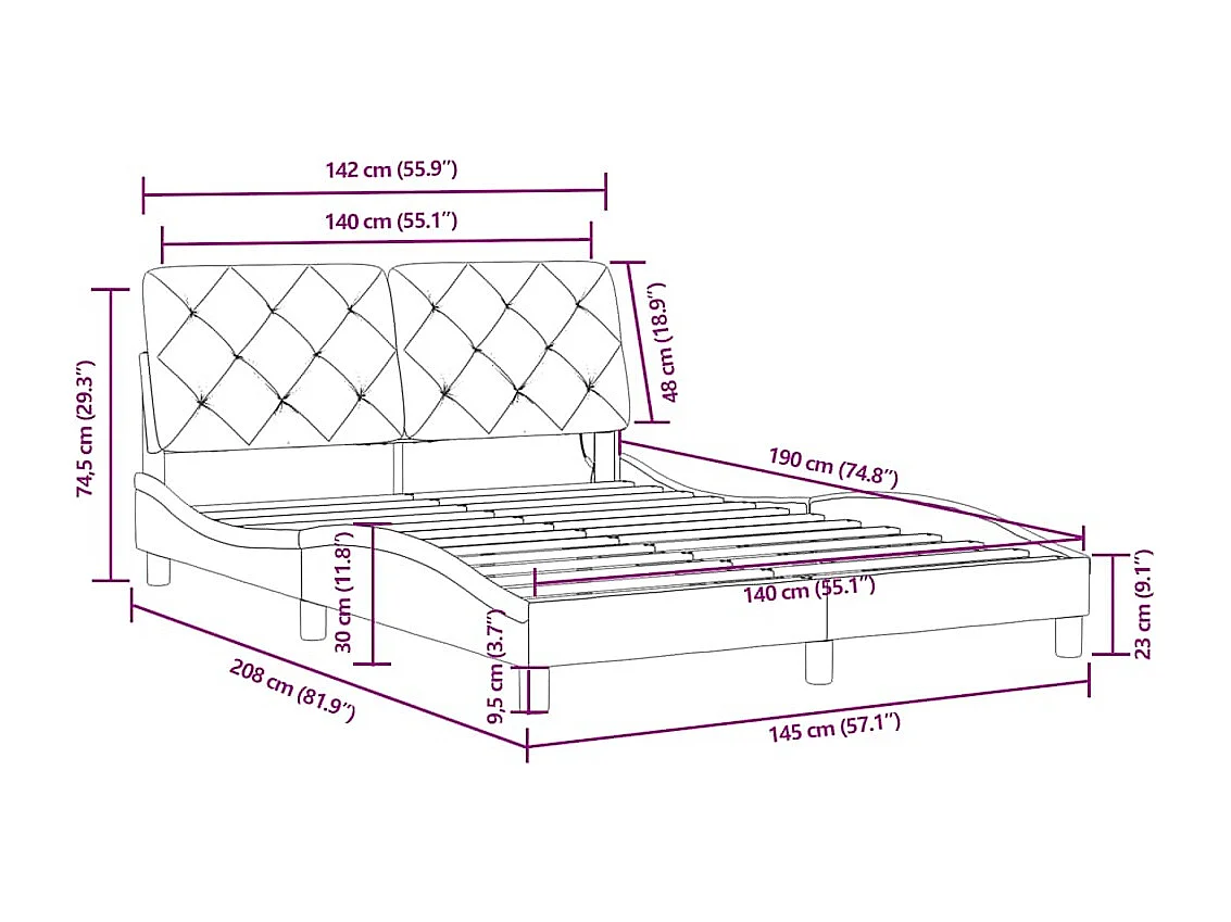Cadre de lit avec LED sans matelas vert foncé 140x190 cm velours