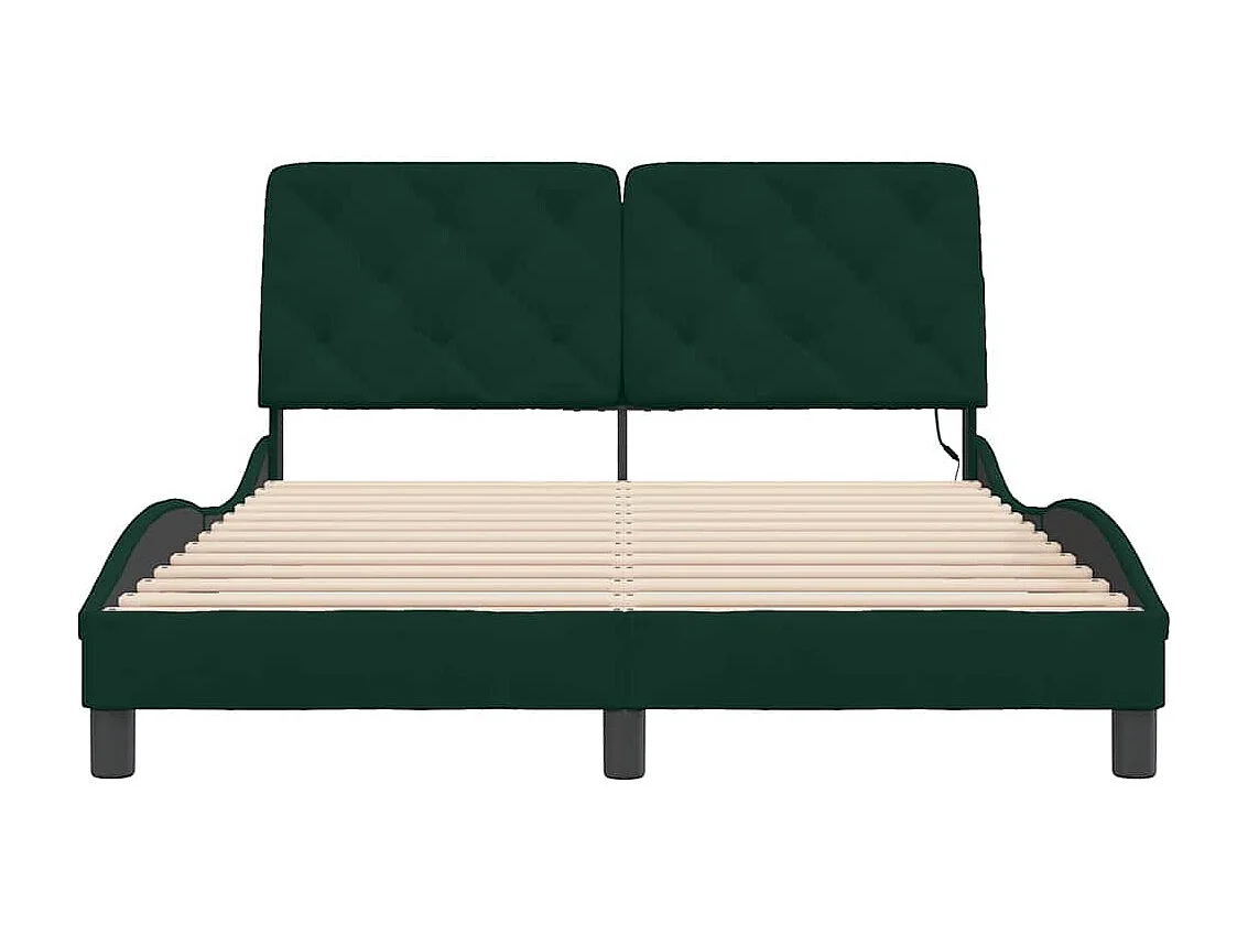 Cadre de lit avec LED sans matelas vert foncé 140x190 cm velours