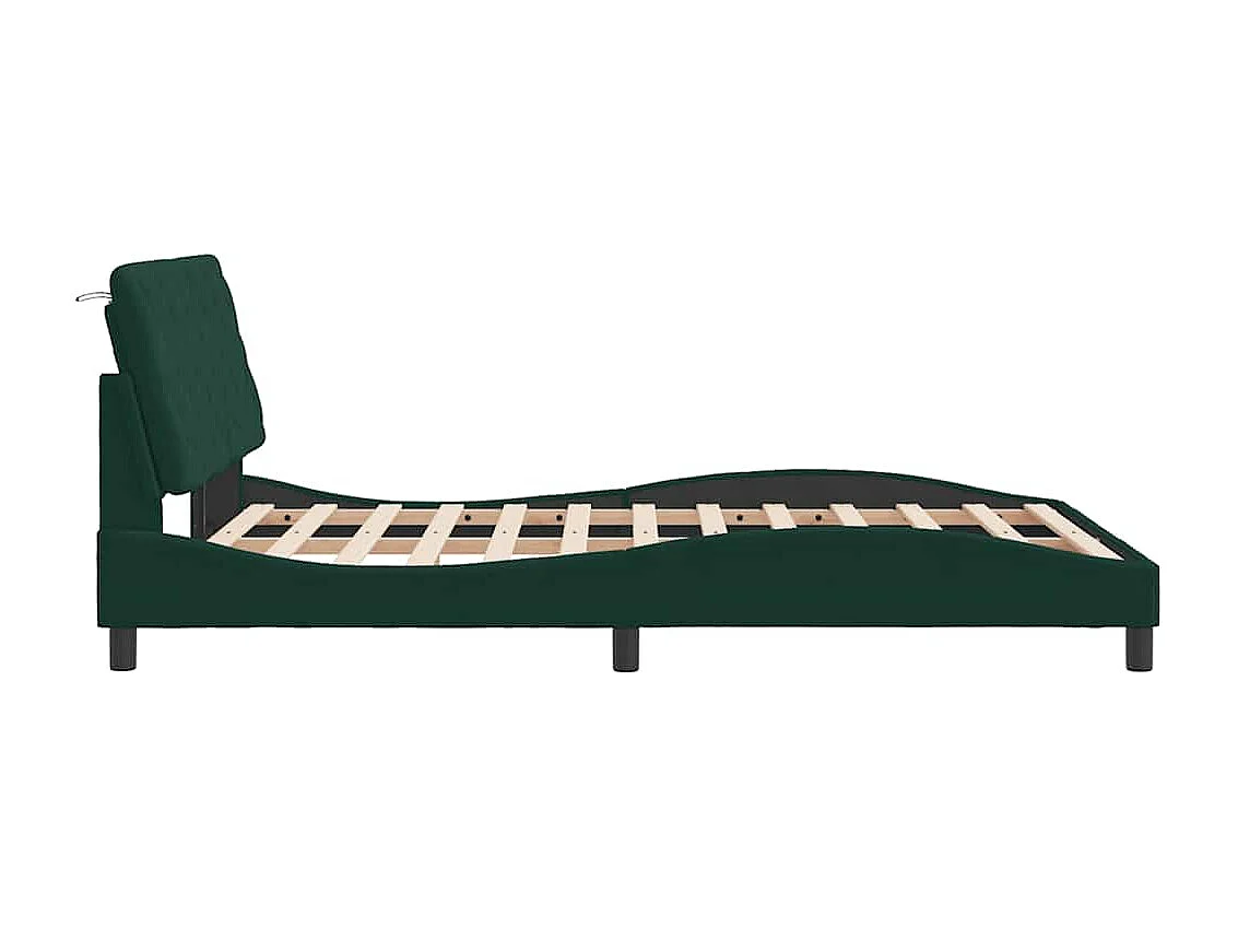 Cadre de lit avec LED sans matelas vert foncé 140x190 cm velours