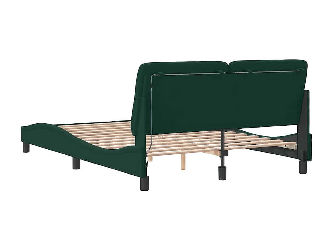 Cadre de lit avec LED sans matelas vert foncé 140x190 cm velours