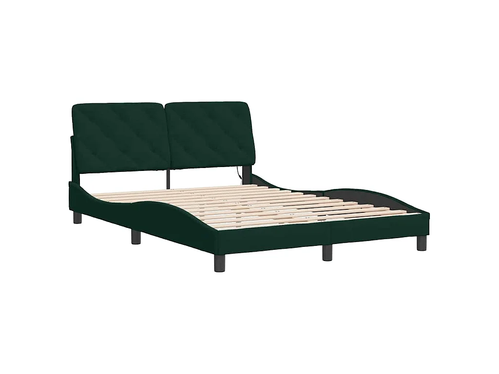 Cadre de lit avec LED sans matelas vert foncé 140x190 cm velours