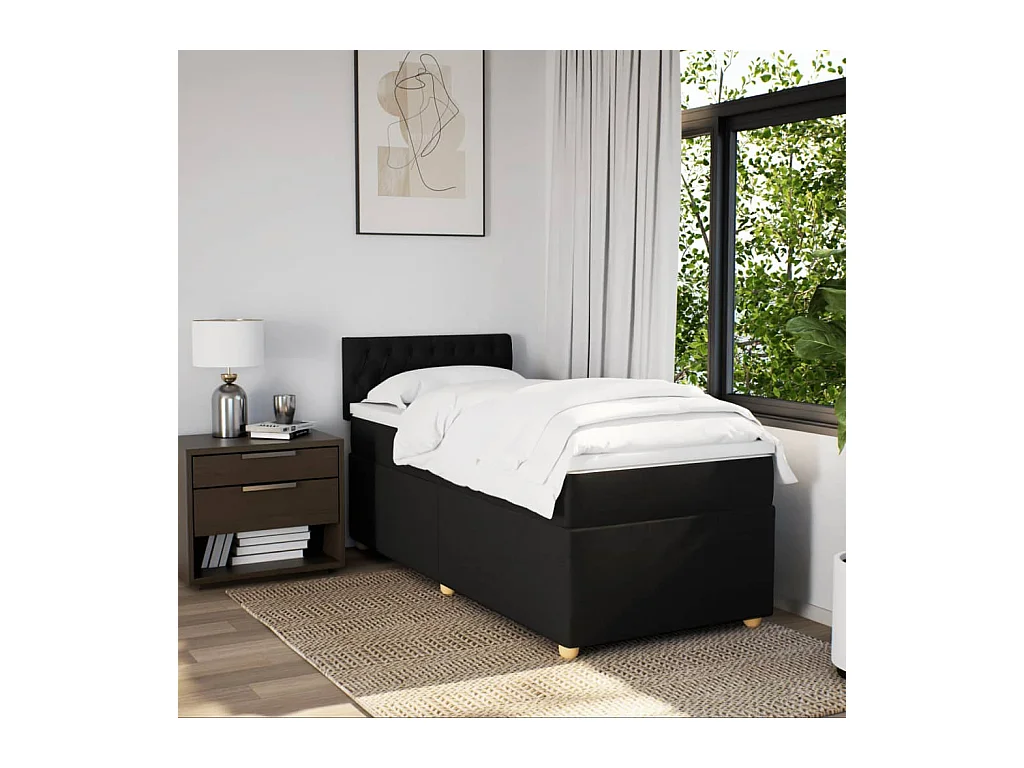 Sommier à lattes de lit avec matelas Noir 90x200 cm Tissu