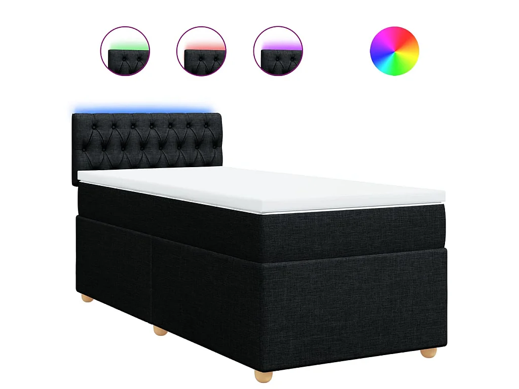 Cama box spring con colchón tela negro 90x200 cm
