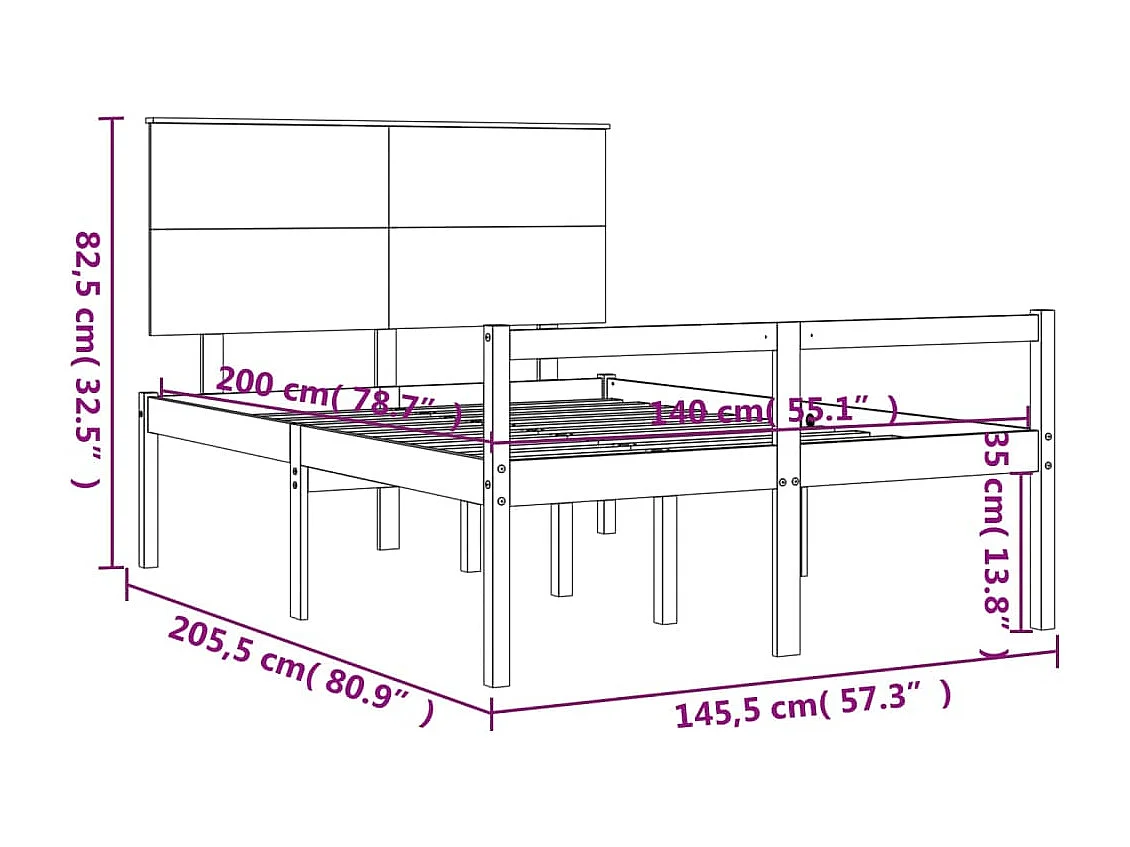 Cama para idosos com cabeceira 140x200 cm madeira maciça