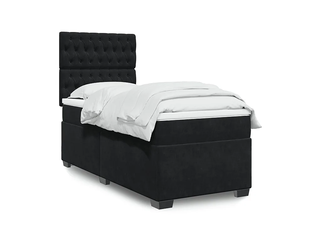 Cama box spring con colchón terciopelo negro 90x200 cm