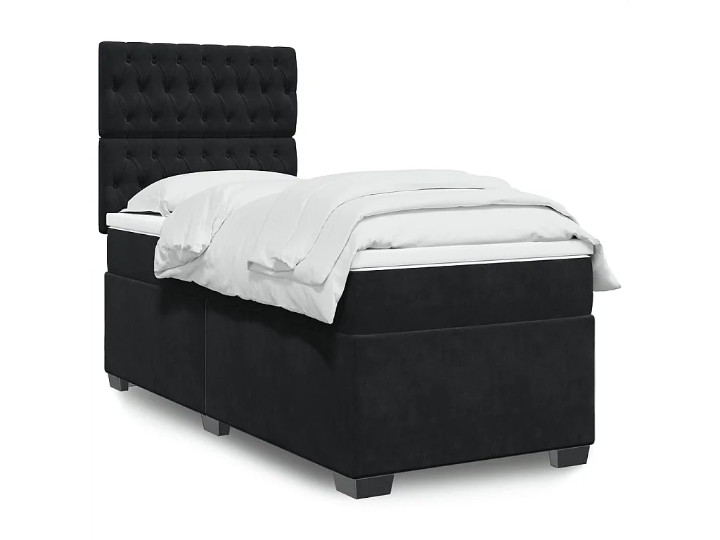 Giroletto a Molle con Materasso Nero 90x200 cm in Velluto