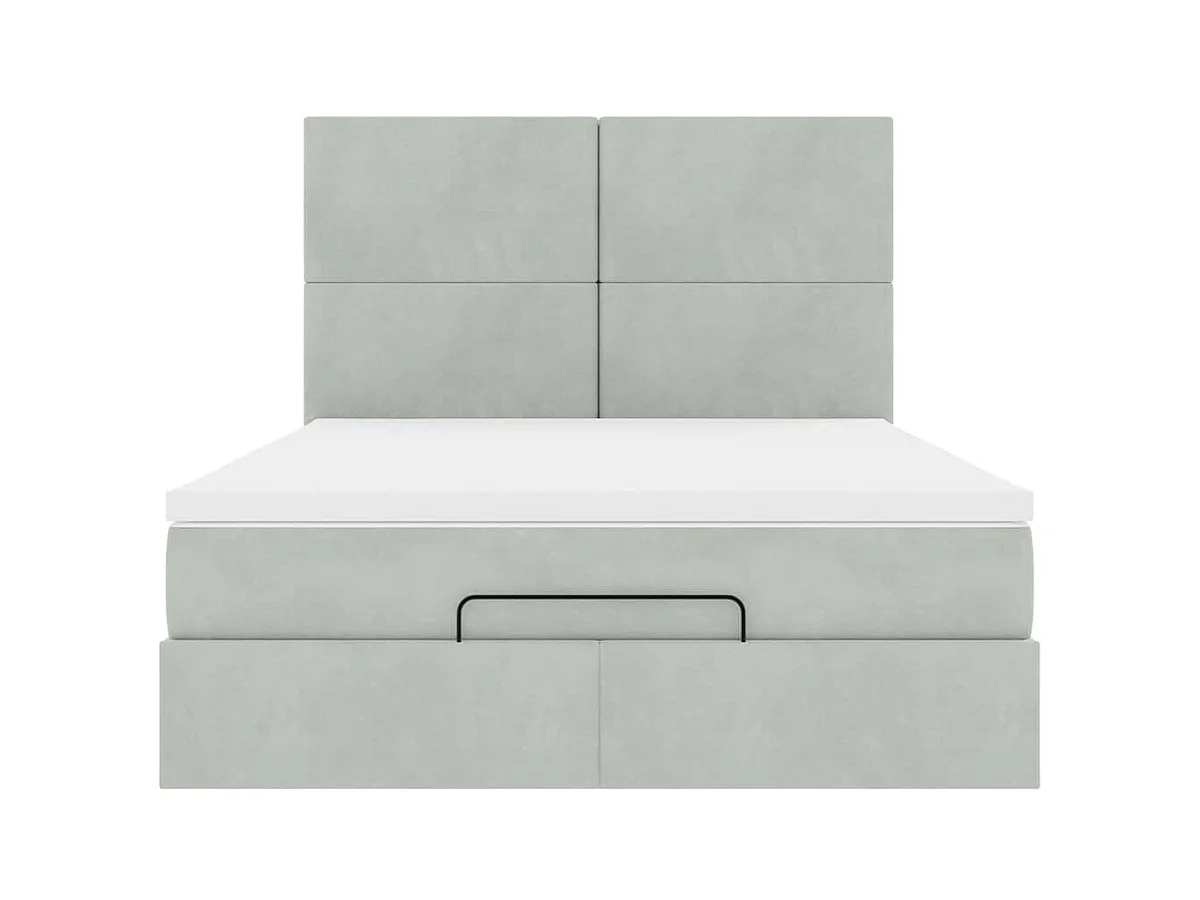 Cadre de lit ottoman avec matelas gris clair 140x200 cm velours
