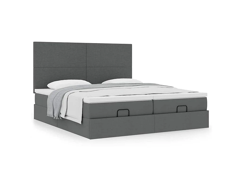 Estrutura de cama otomana com colchões tecido cinzento escuro