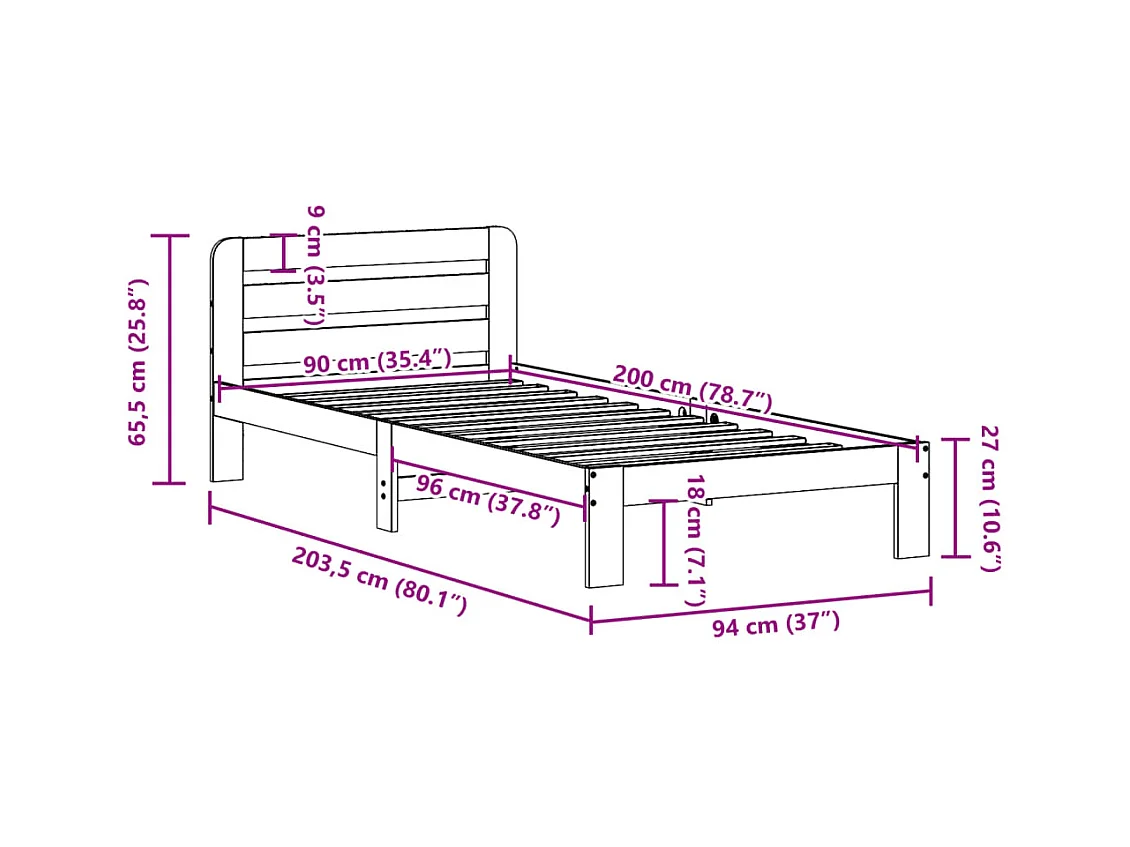 Cadre de lit sans matelas 90x200 cm bois de pin massif