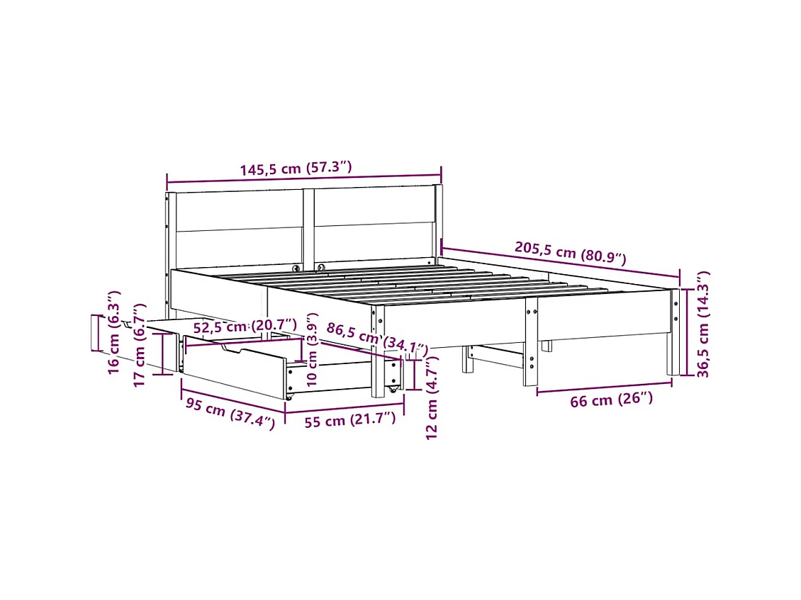 Cadre de lit sans matelas 140x200 cm bois massif de pin