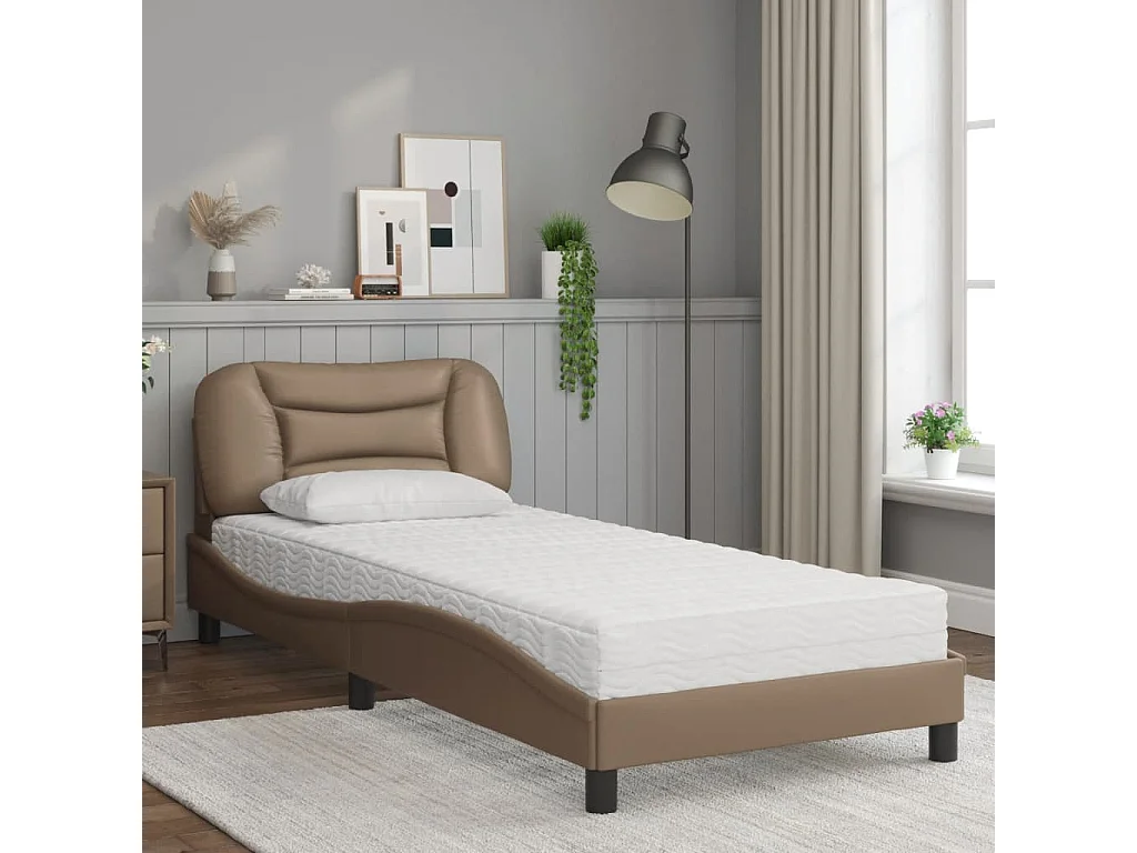 Cama com colchão Hvar 90x190 cm couro artificial cappuccino