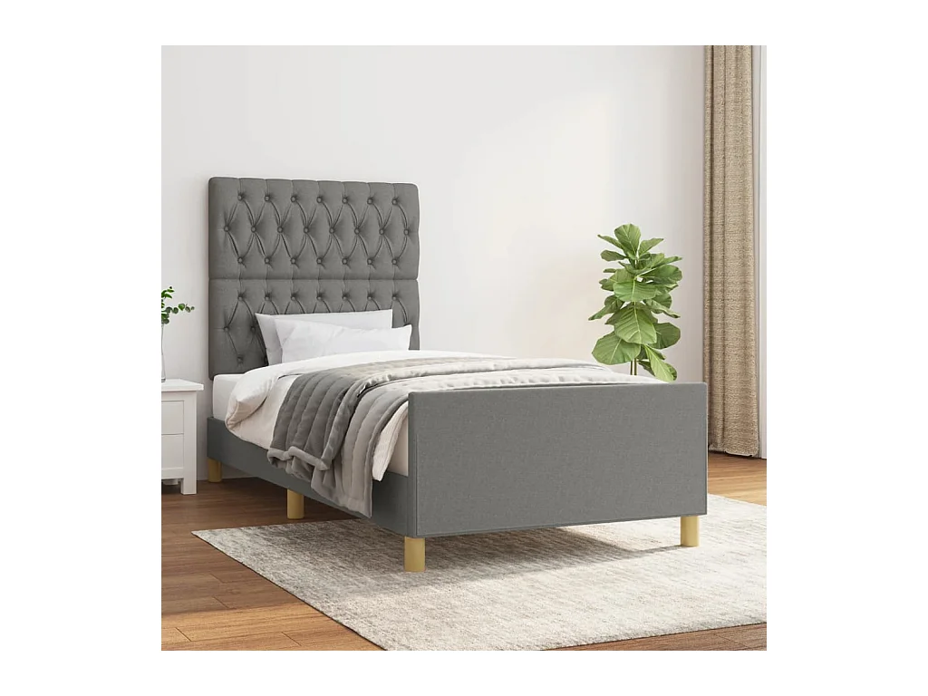 Cadre de lit sans matelas gris foncé 90x190 cm tissu