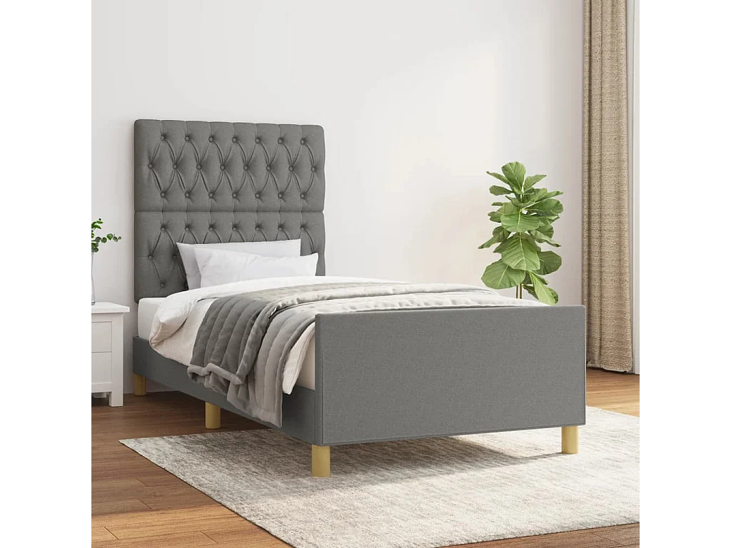 Cadre de lit sans matelas gris foncé 90x190 cm tissu