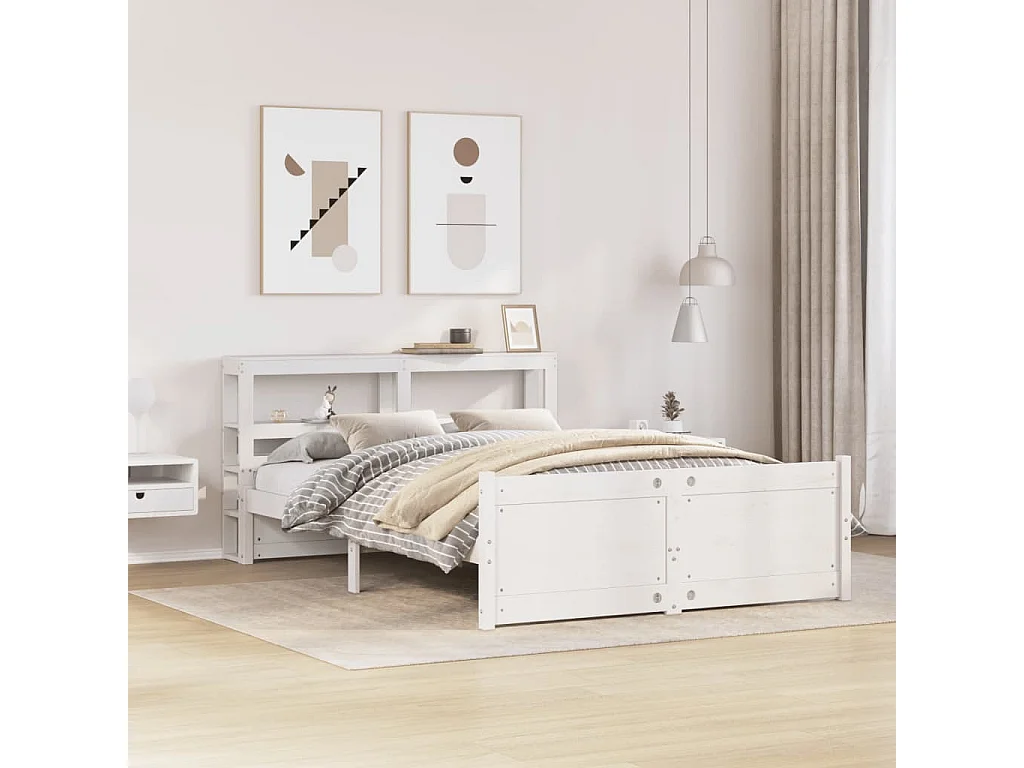 Estructura de cama con cabecero sin colchón blanco 140x200 cm