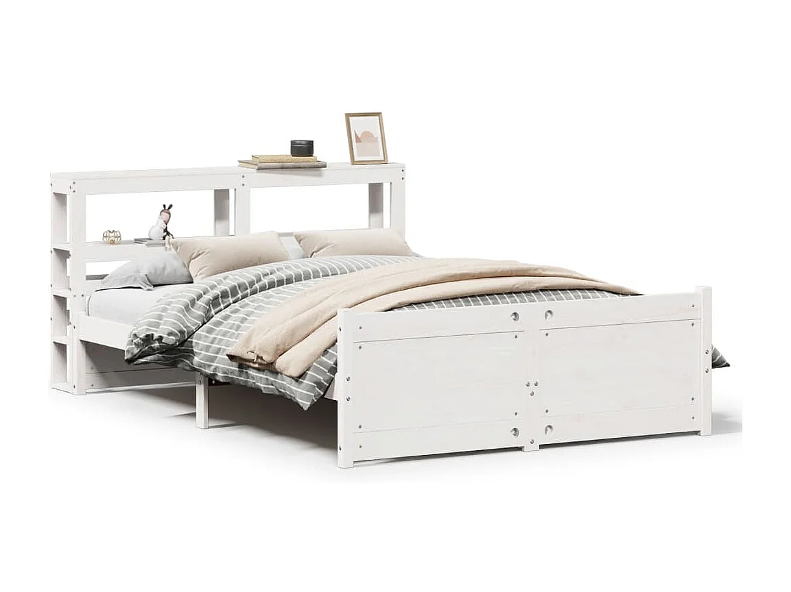 Estructura de cama con cabecero sin colchón blanco 140x200 cm