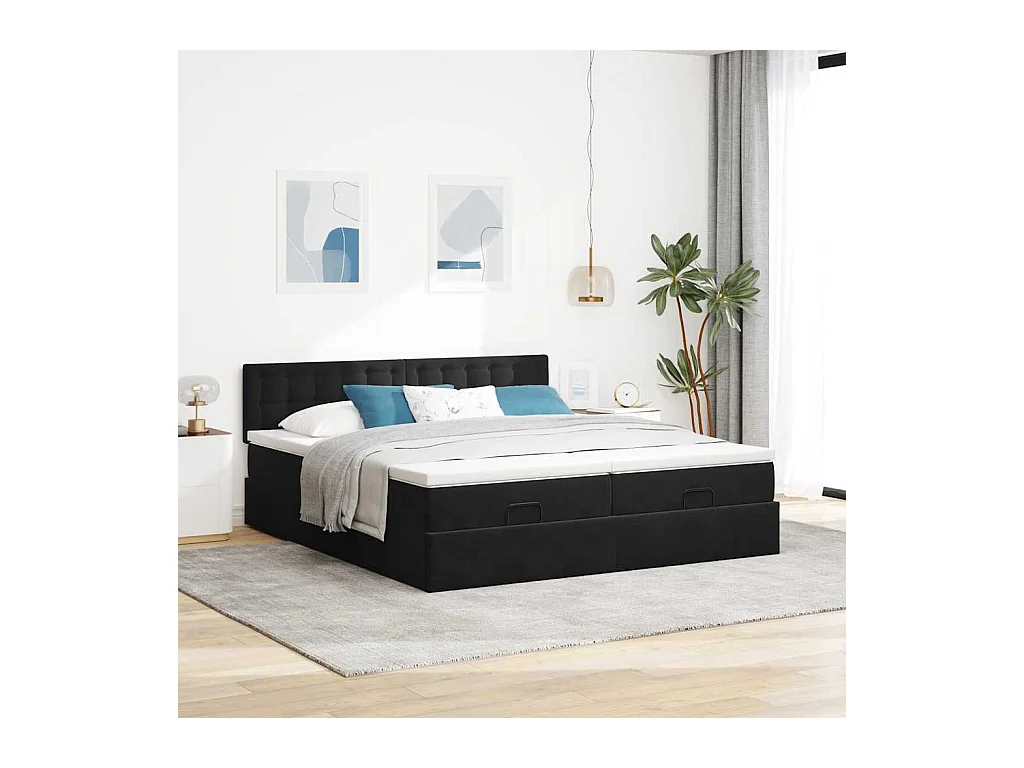 Cadre de lit ottoman avec matelas noir 160x200 cm velours