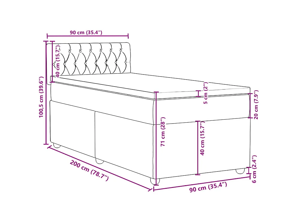 Giroletto a Molle con Materasso Nero 90x200 cm in Tessuto
