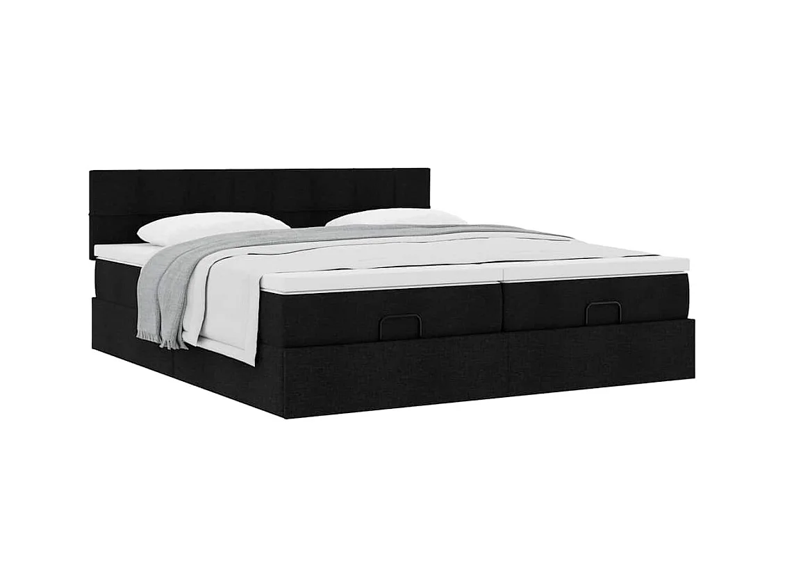 Cadre de lit ottoman avec matelas noir 180x200cm tissu