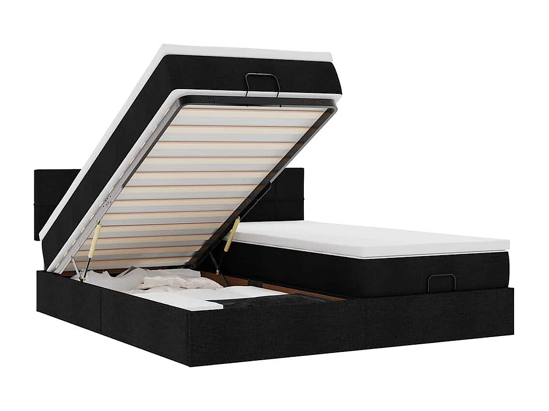 Cadre de lit ottoman avec matelas noir 180x200cm tissu