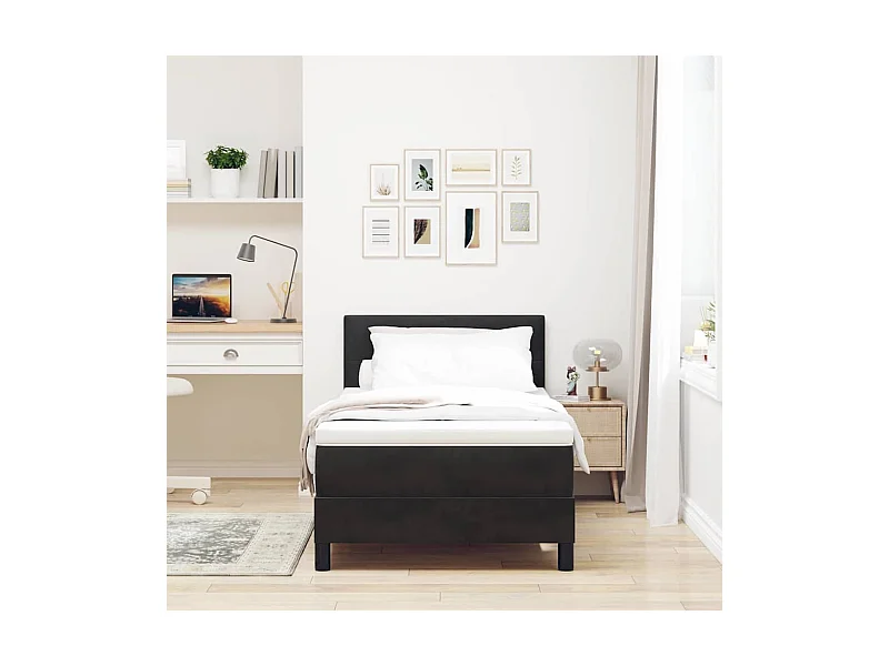 Lit à ressorts avec matelas avec matelas Noir 90 x 200 cm tissu