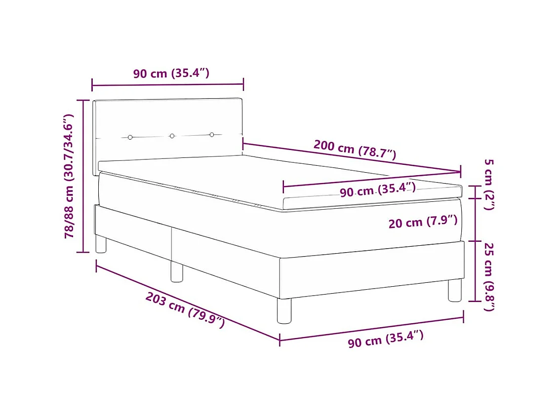 Letto a Molle con Materasso Nero 90 x 200 cm Tessuto