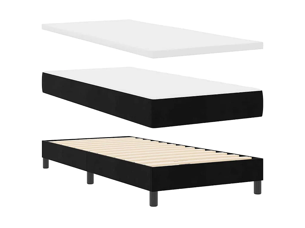 Cama tipo Box Spring con cabecera Negro 90 x 200 cm Terciopelo