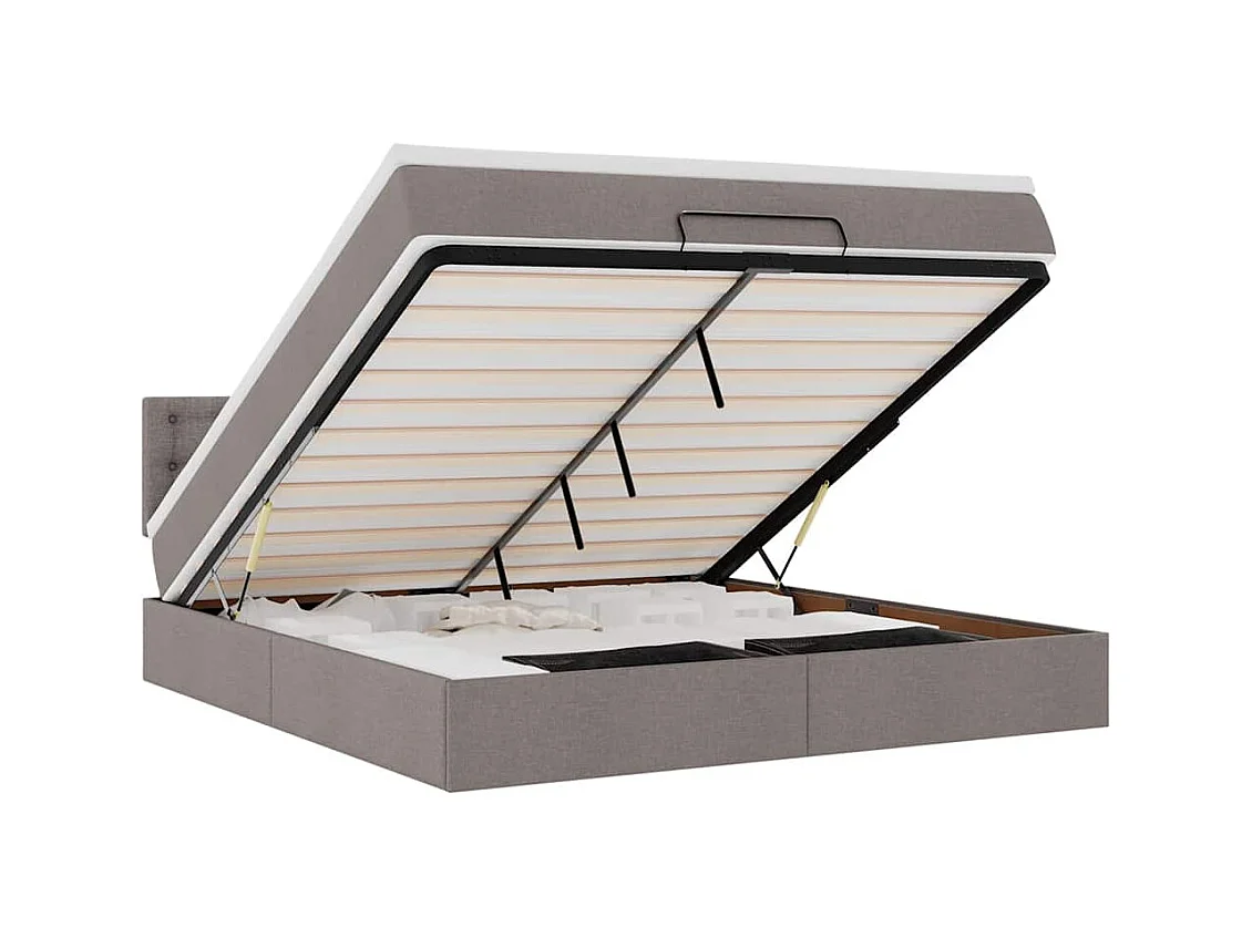Cadre de lit ottoman avec matelas taupe 160x200 cm tissu