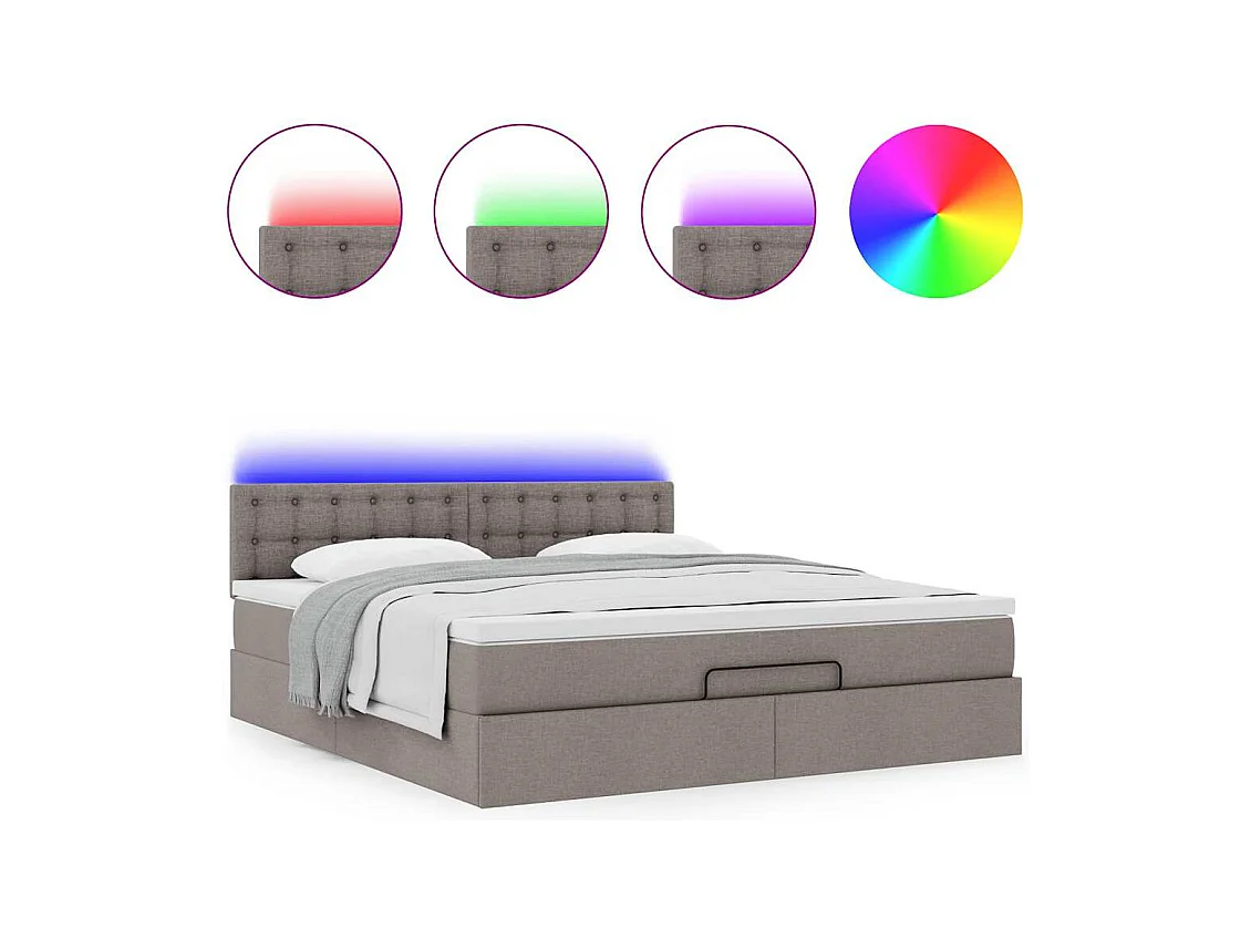 Cadre de lit ottoman avec matelas taupe 160x200 cm tissu