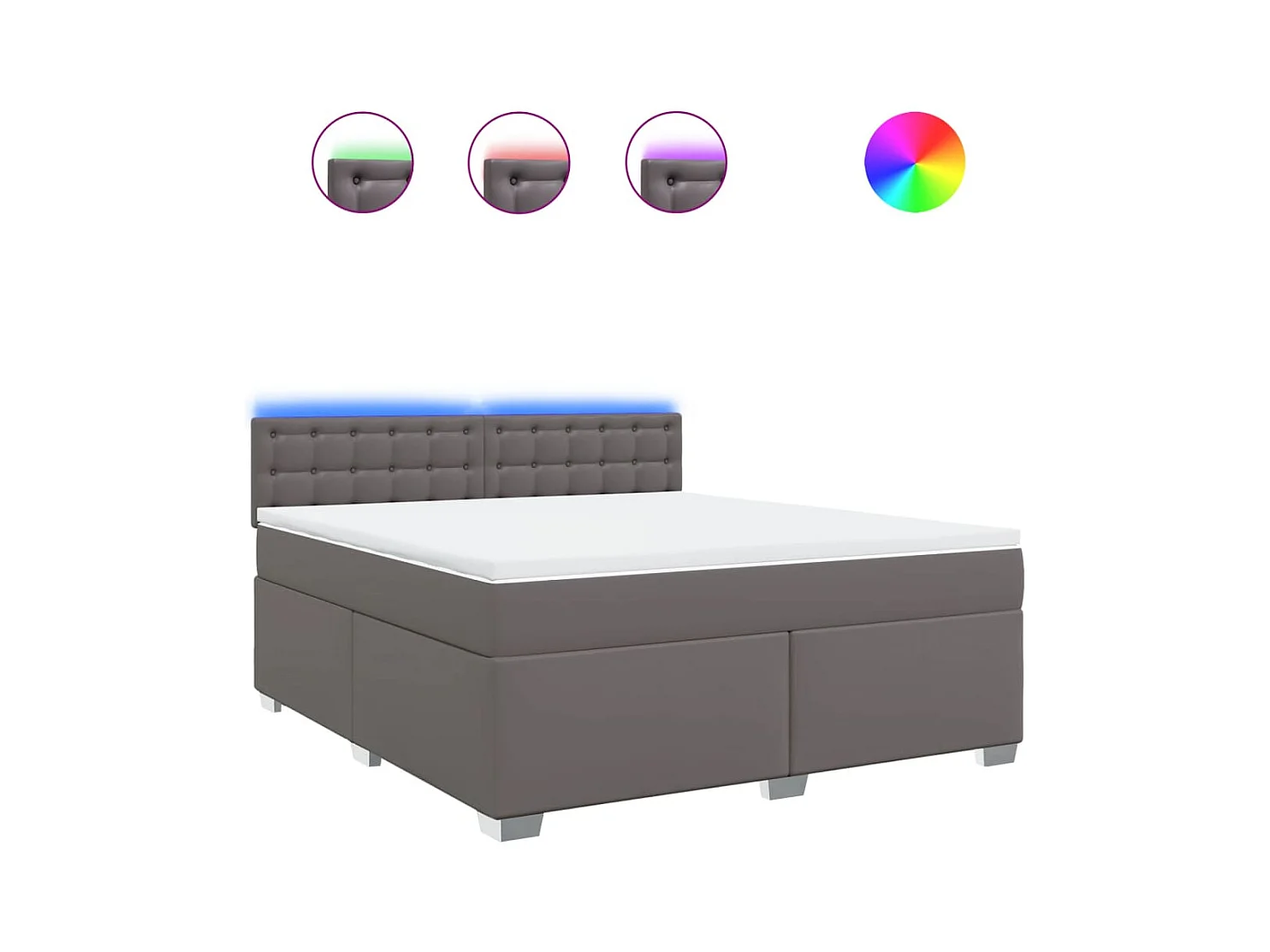 Cama box spring con colchón cuero sintético gris 180x200 cm
