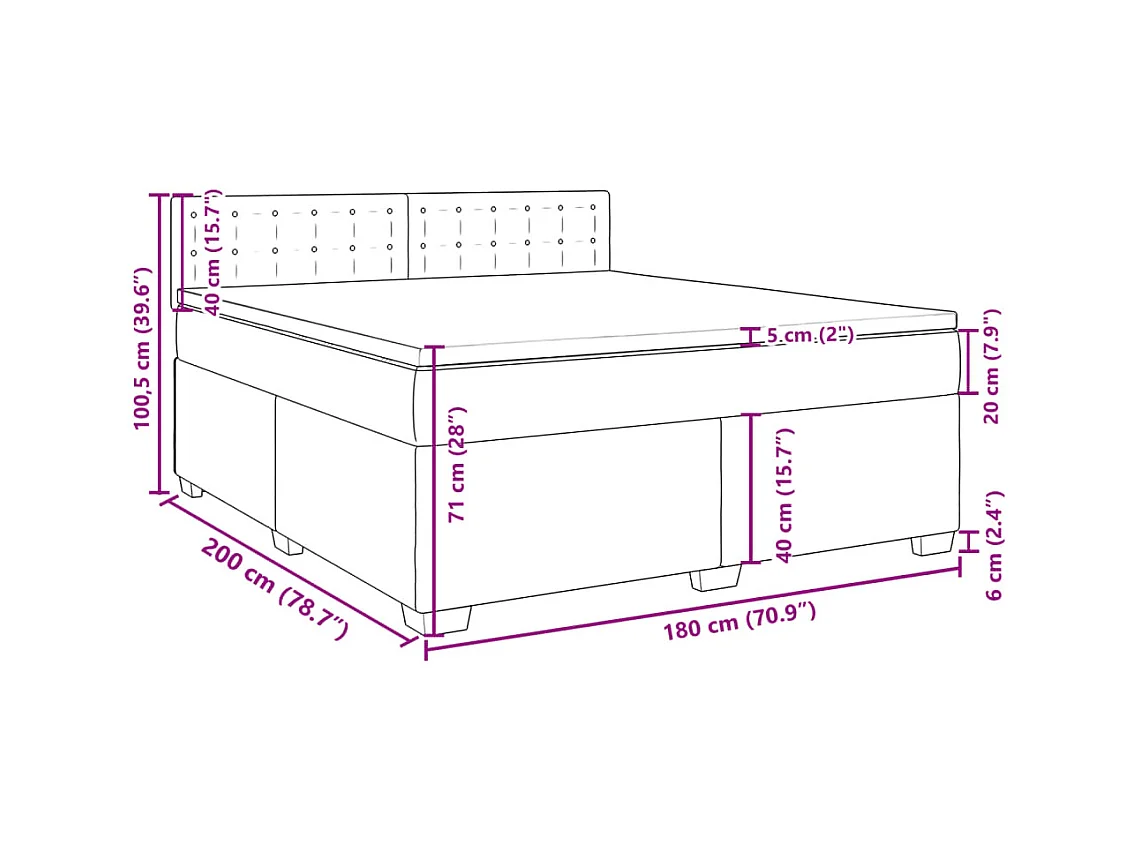 Cama box spring con colchón cuero sintético gris 180x200 cm