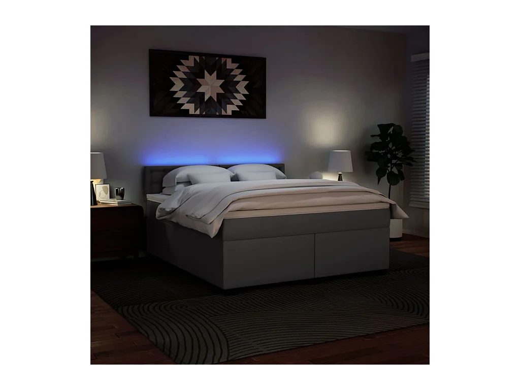 Cama box spring con colchón cuero sintético gris 180x200 cm