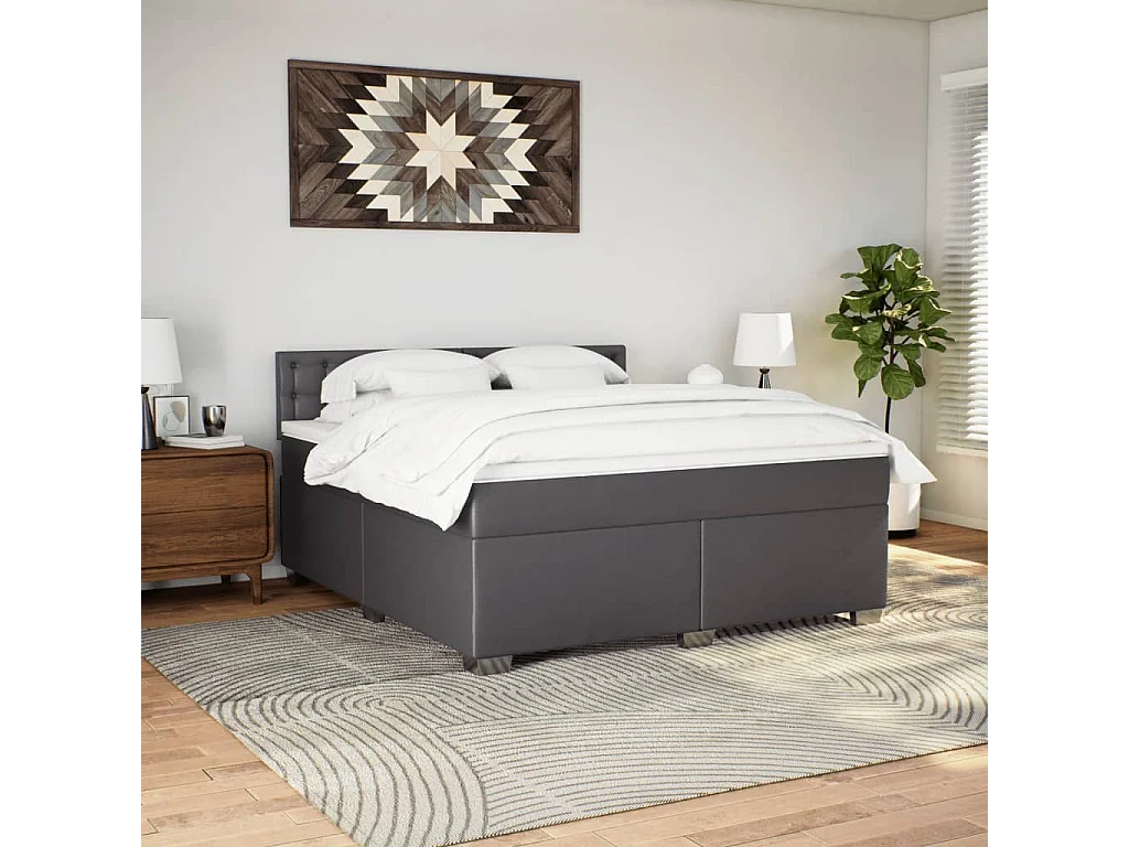Cama com molas/colchão 180x200 cm couro artificial cinza