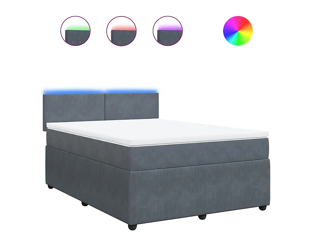 Cama box spring con colchón terciopelo gris oscuro 160x200 cm