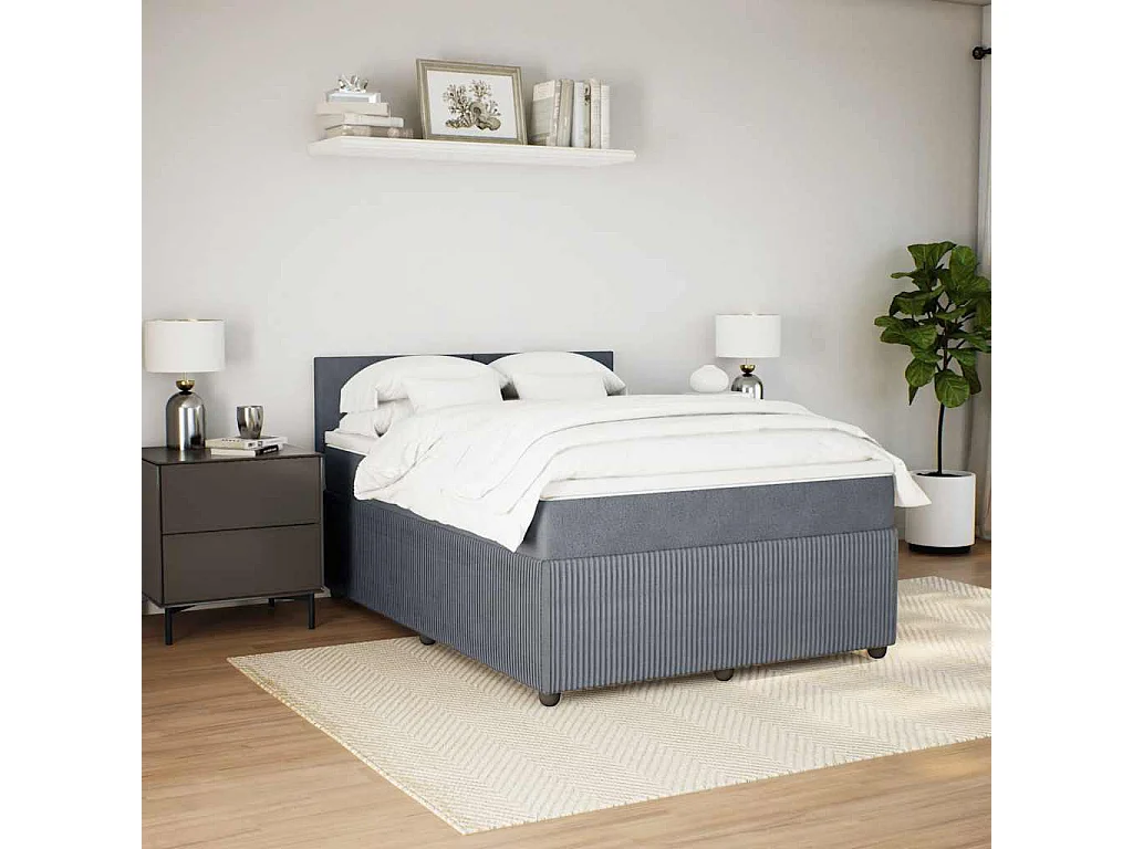 Cama box spring con colchón terciopelo gris oscuro 160x200 cm