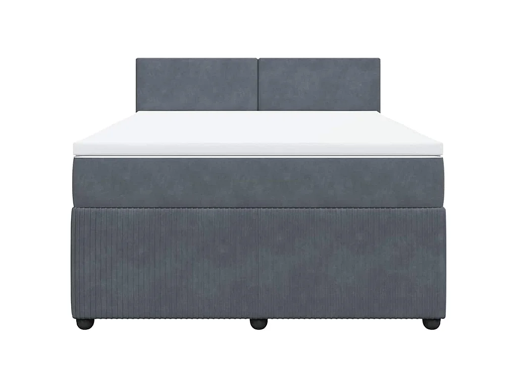 Cama box spring con colchón terciopelo gris oscuro 160x200 cm