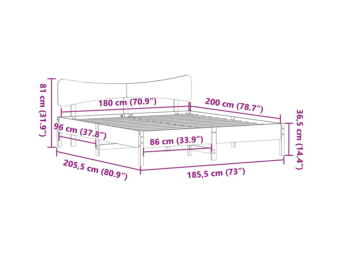 Cadre de lit sans matelas cire marron 180x200cm bois pin massif