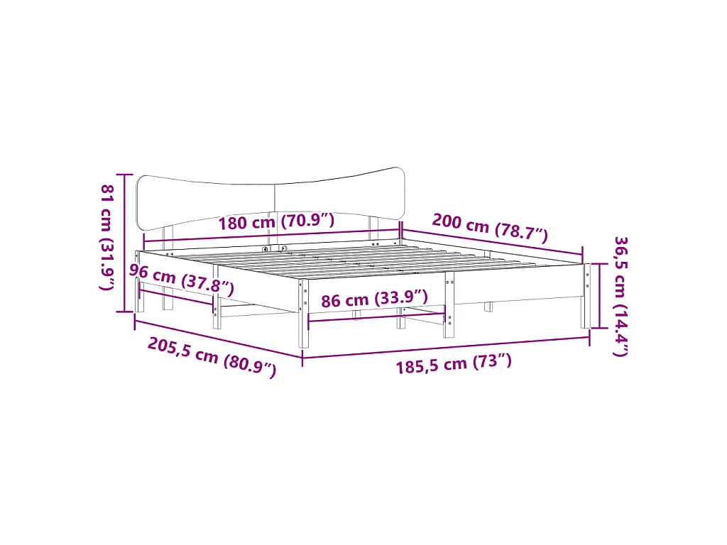 Bedframe zonder matras massief grenenhout wasbruin 180x200 cm