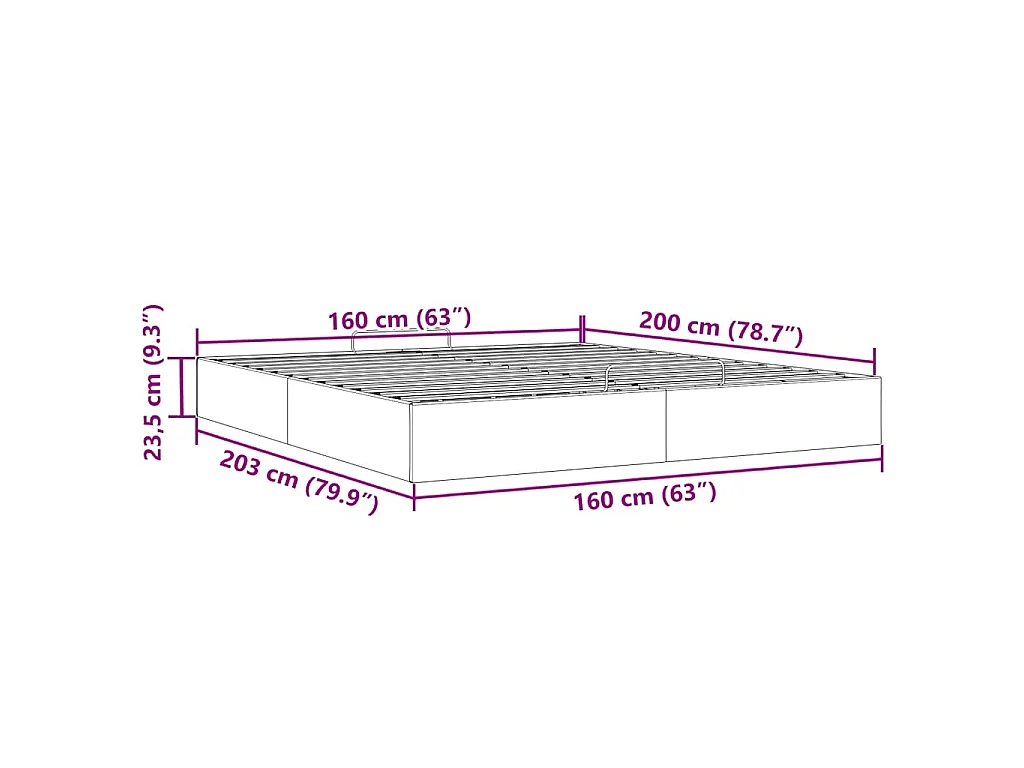 Estrutura de cama otomana sem colchão 160x200cm cinzento escuro