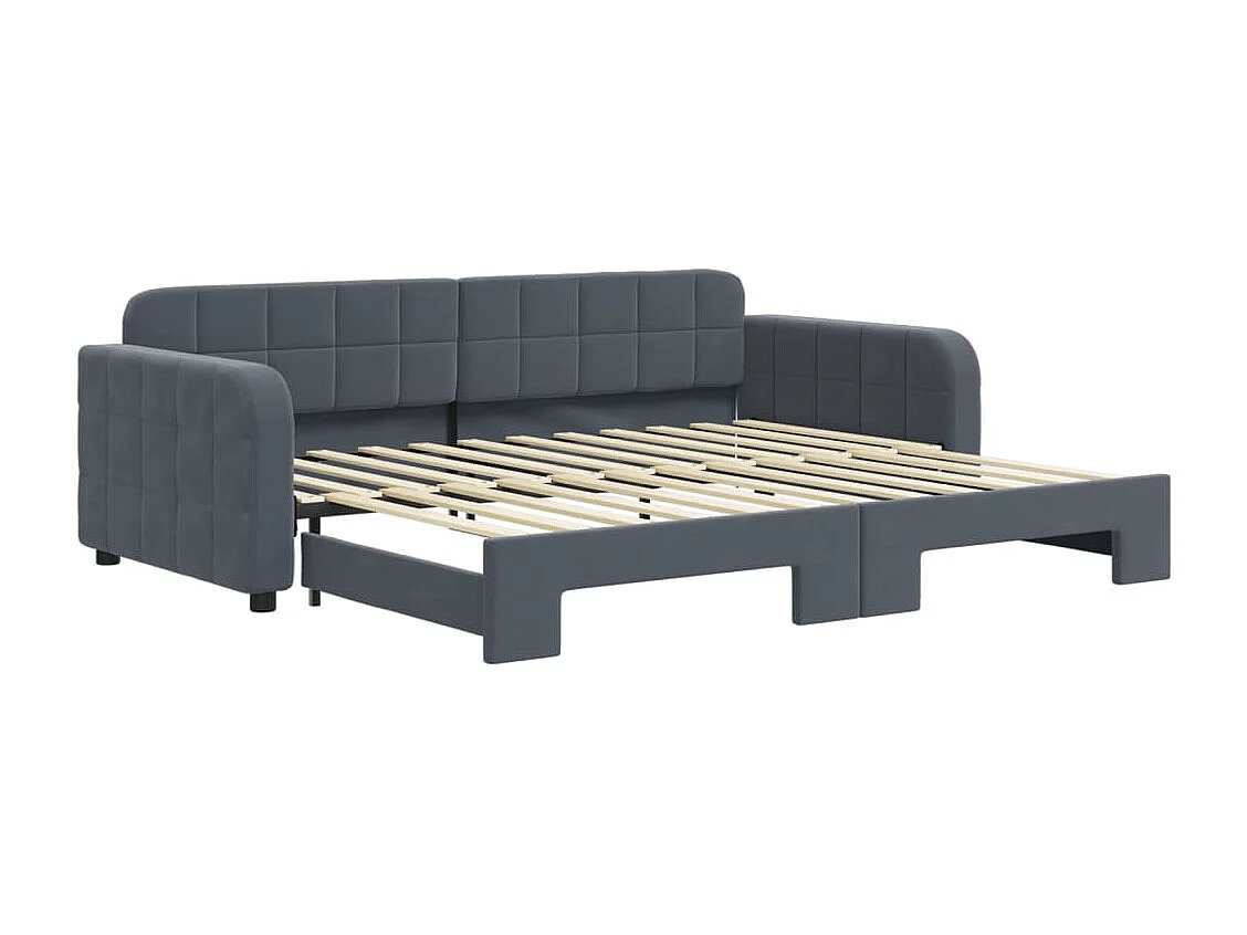 Lit de jour avec gigogne sans matelas gris foncé 90x200 cm