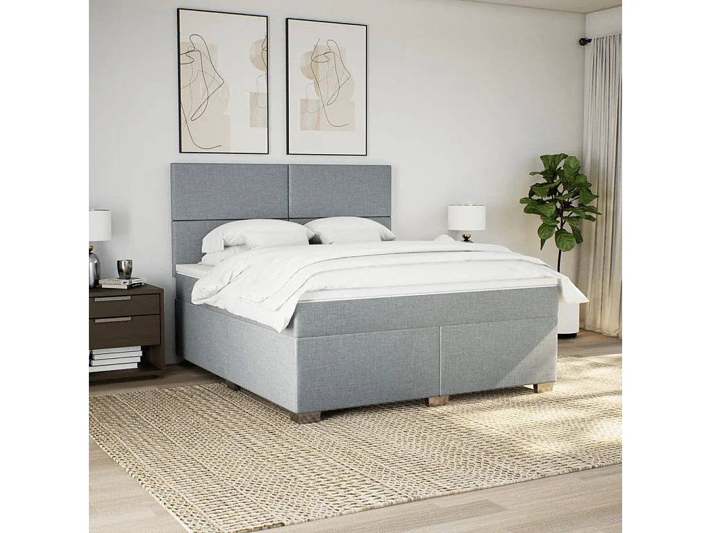 Boxspringbett mit Matratze Hellgrau 180x200 cm Stoff