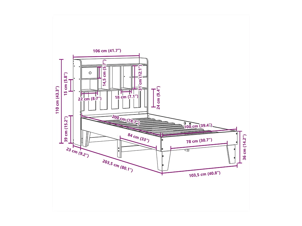 Cadre de lit sans matelas 100x200 cm bois massif de pin