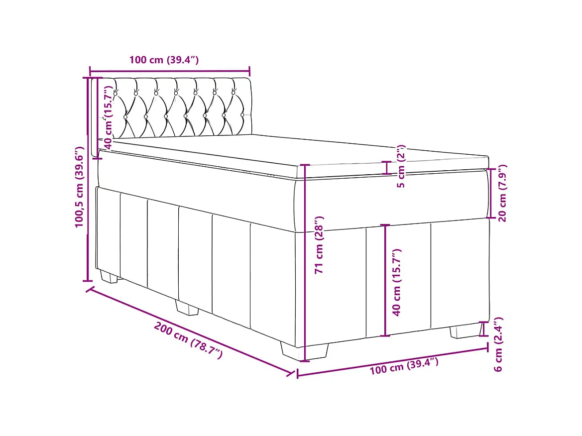 Boxspringbett mit Matratze Blau 100x200 cm Stoff