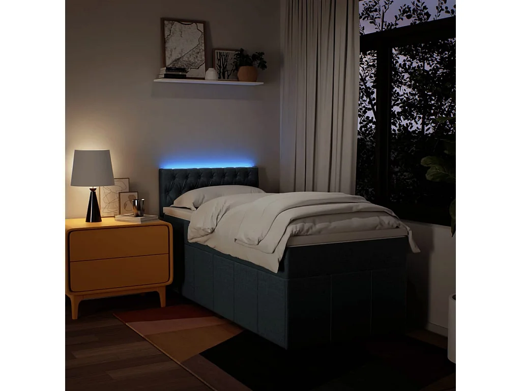 Cama com molas/colchão 100x200 cm tecido azul