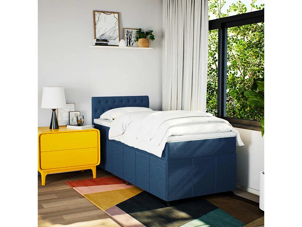 Cama com molas/colchão 100x200 cm tecido azul