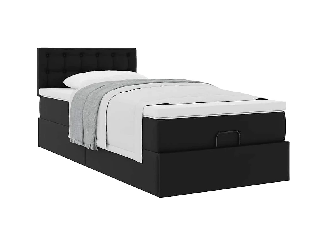 Lit ottoman avec matelas noir 90x190 cm similicuir