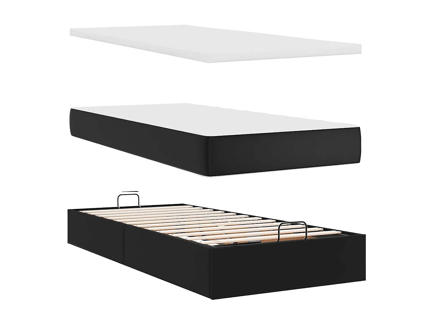 Lit ottoman avec matelas noir 90x190 cm similicuir