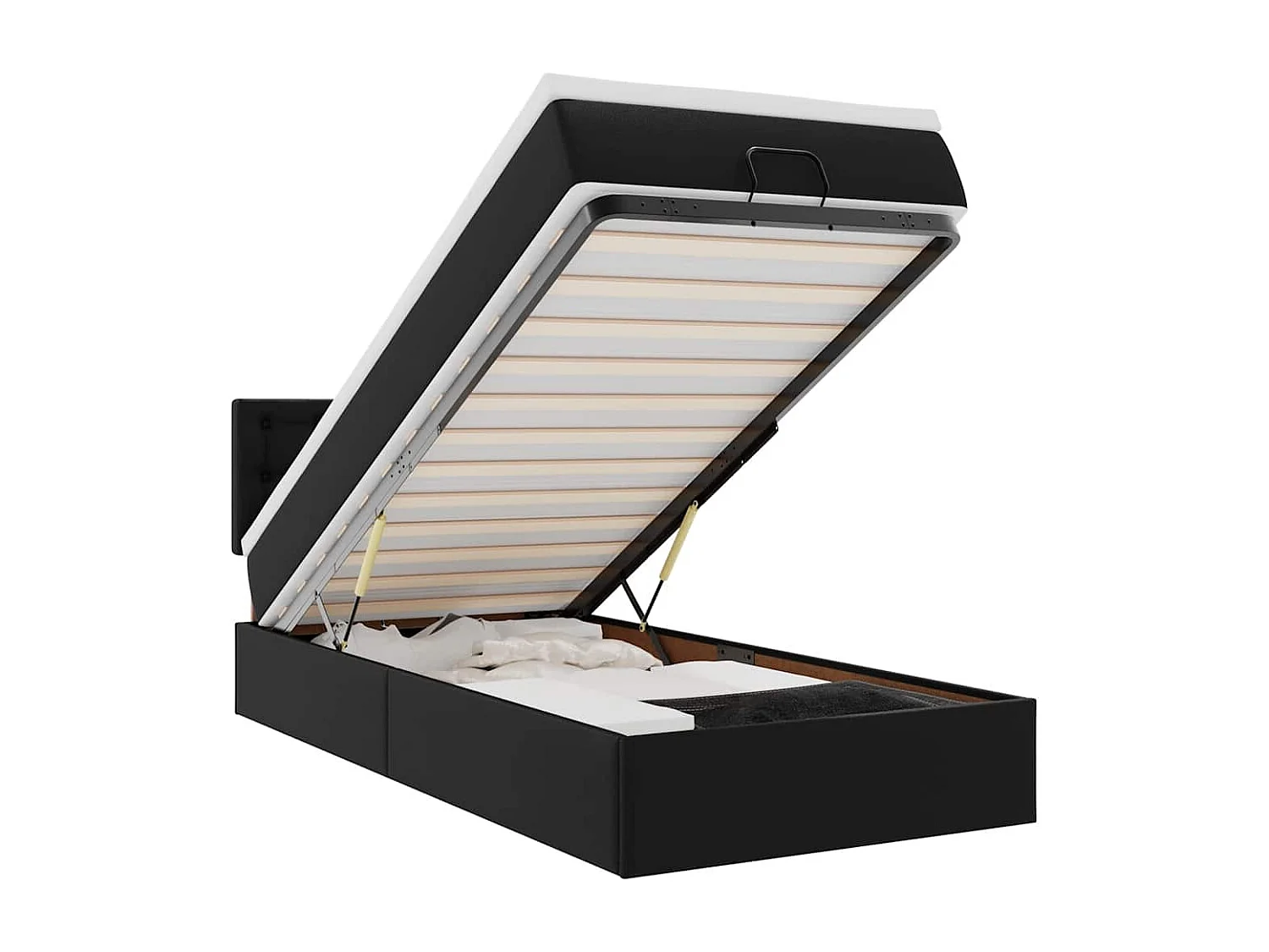 Lit ottoman avec matelas noir 90x190 cm similicuir